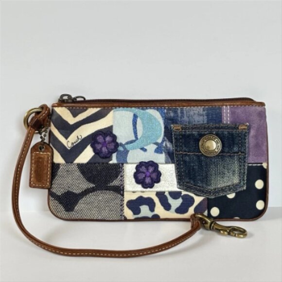 Vintage Coach Denim Patchwork Handbag and Wristlet Set - Picture 6 of 11